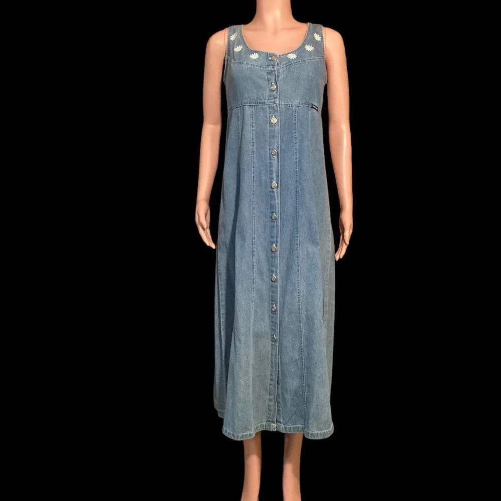 NWOT Vintage No Excuses Original Weathered Denim Sleeveless Dress Size M - Picture 6 of 16